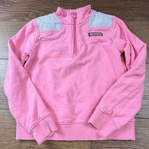 Vineyard Vines Girls Quarter-Zip Shep Shirt Pink Seersucker Sz S Preppy Cotton
